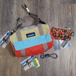 KAVU Corduroy Mini Duffle Crossbody Bag, Wallet, and Keychain Set